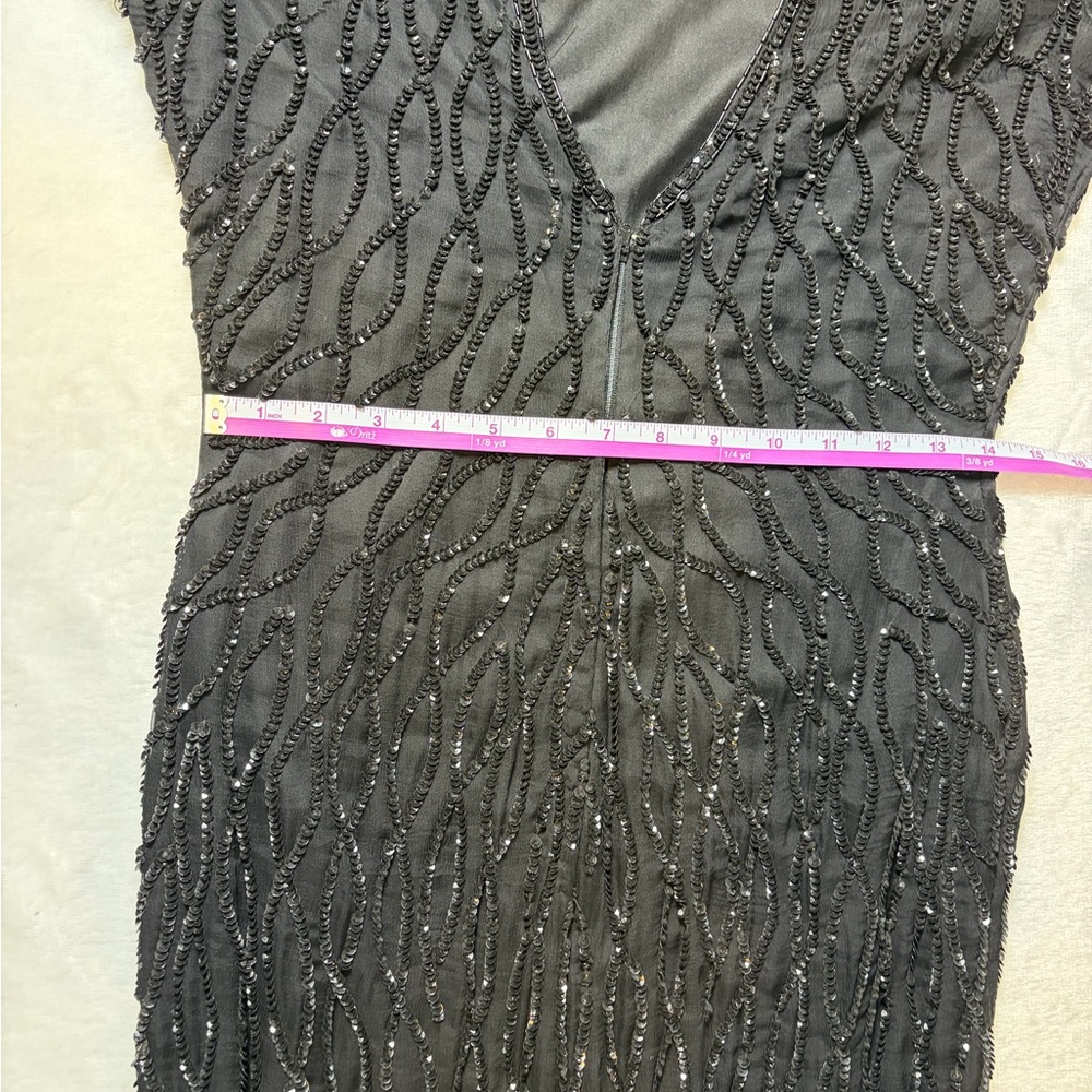 VINTAGE Mark & John By Sam Sz S Black Silk Long Cocktail Dress Sequin *flaws* - Picture 9 of 14